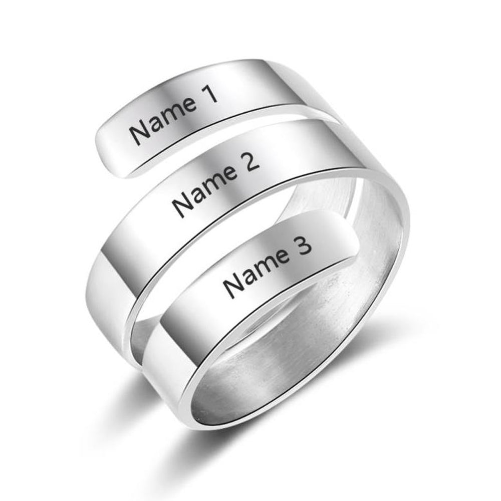 Engraved Three Name Wrap Ring