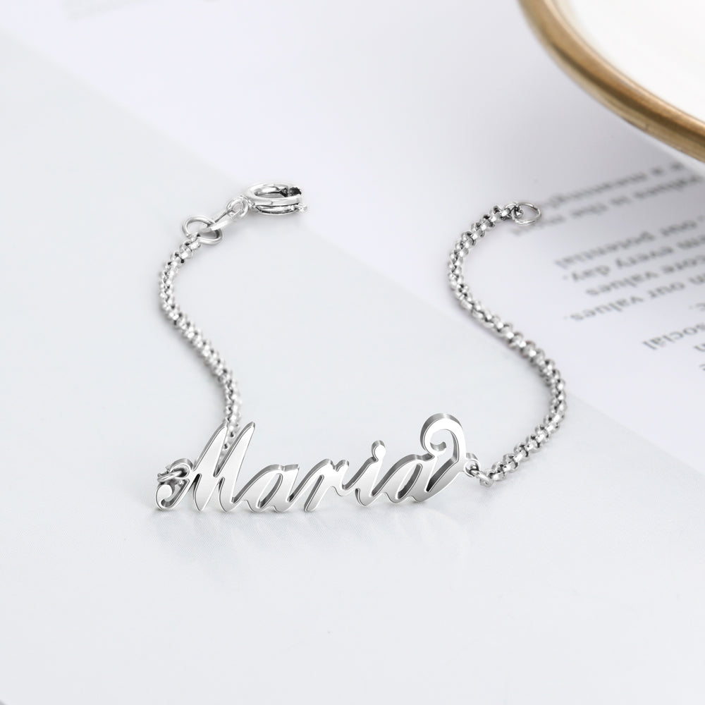 Sterling Silver Name Bracelet with Heart