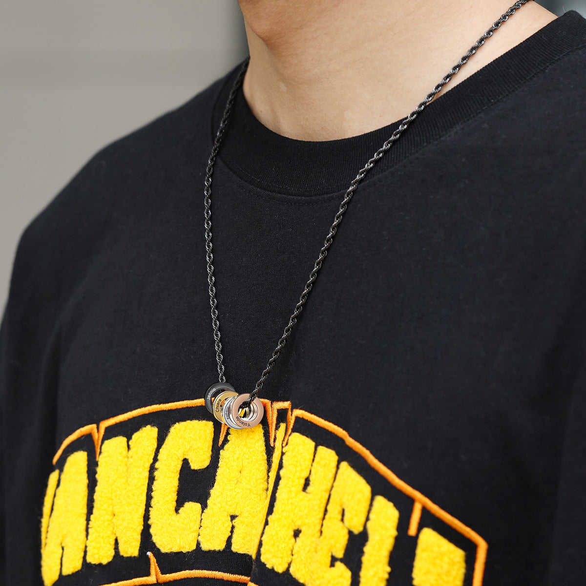 Men's Engraved Four Ring Name Necklace