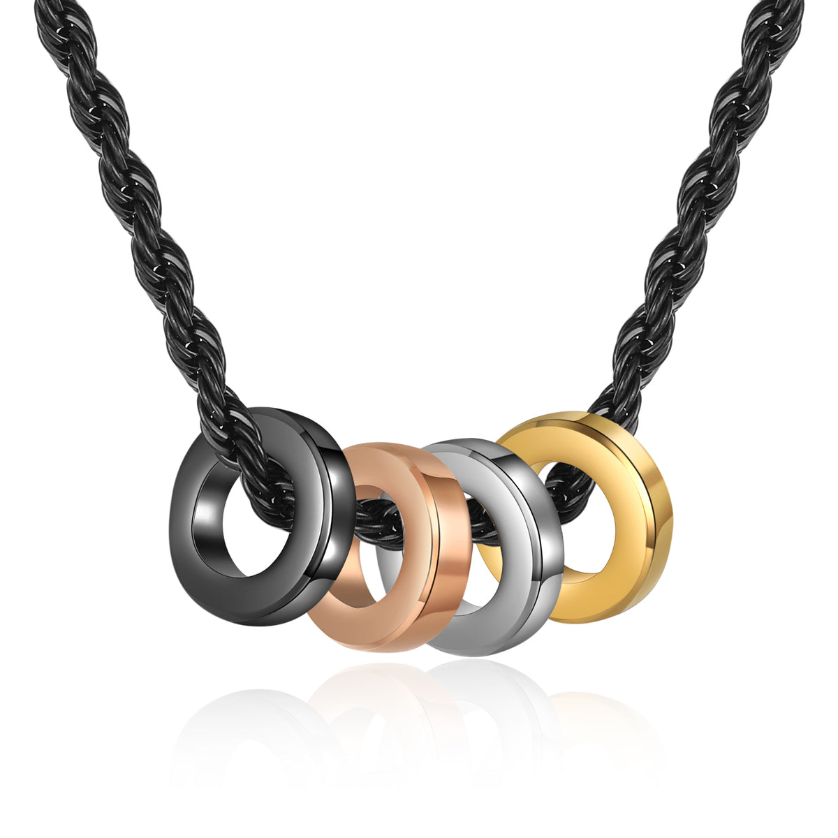 Men's Engraved Four Ring Name Necklace