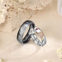 Heart Birthstone Engraved Couple Ring