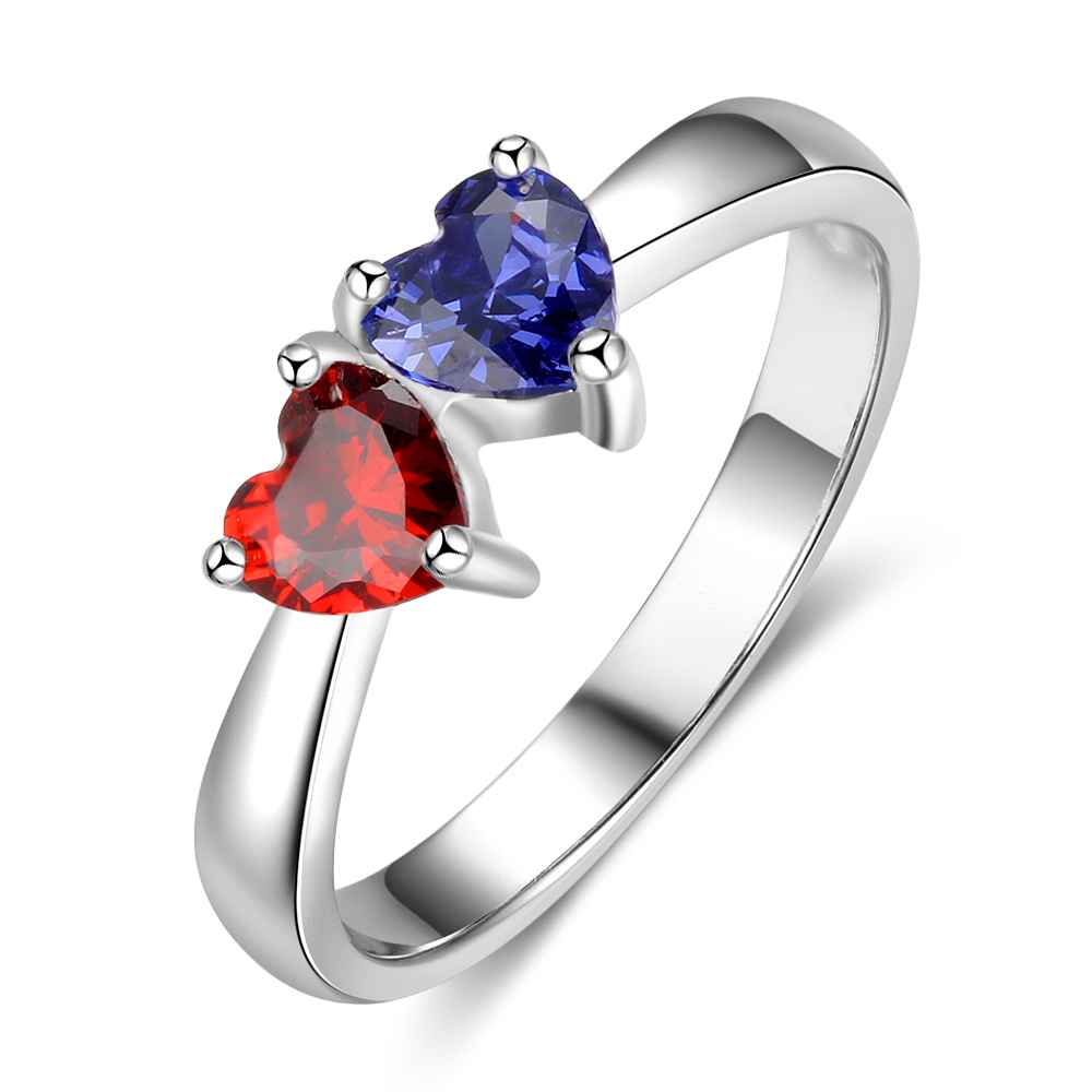 Sterling Silver Two Heart Birthstone Ring