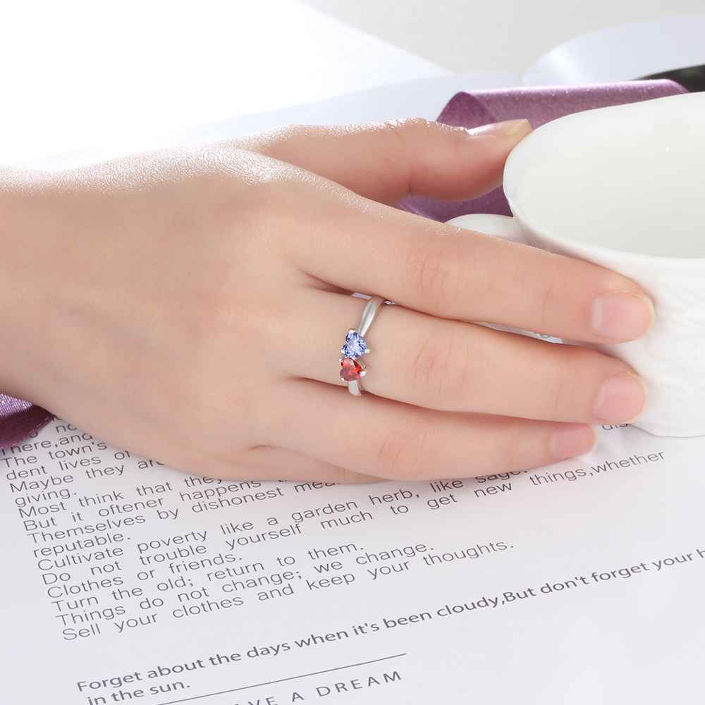 Sterling Silver Two Heart Birthstone Ring