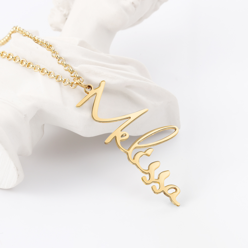 Vertical Script Name Necklace