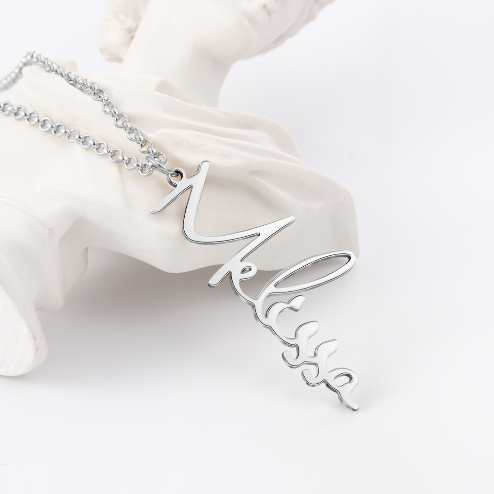 Vertical Script Name Necklace