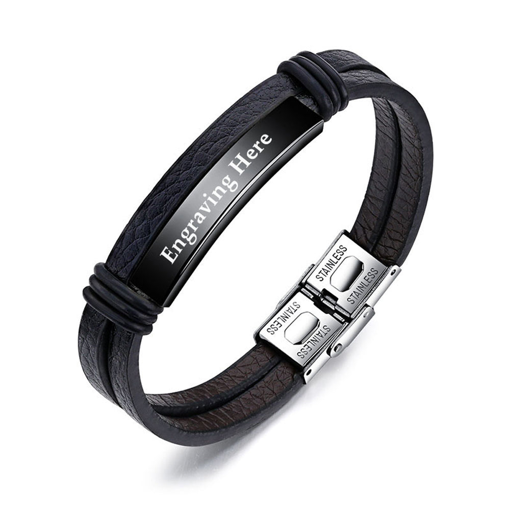 Men's Engraved Bar Wrap Bracelet