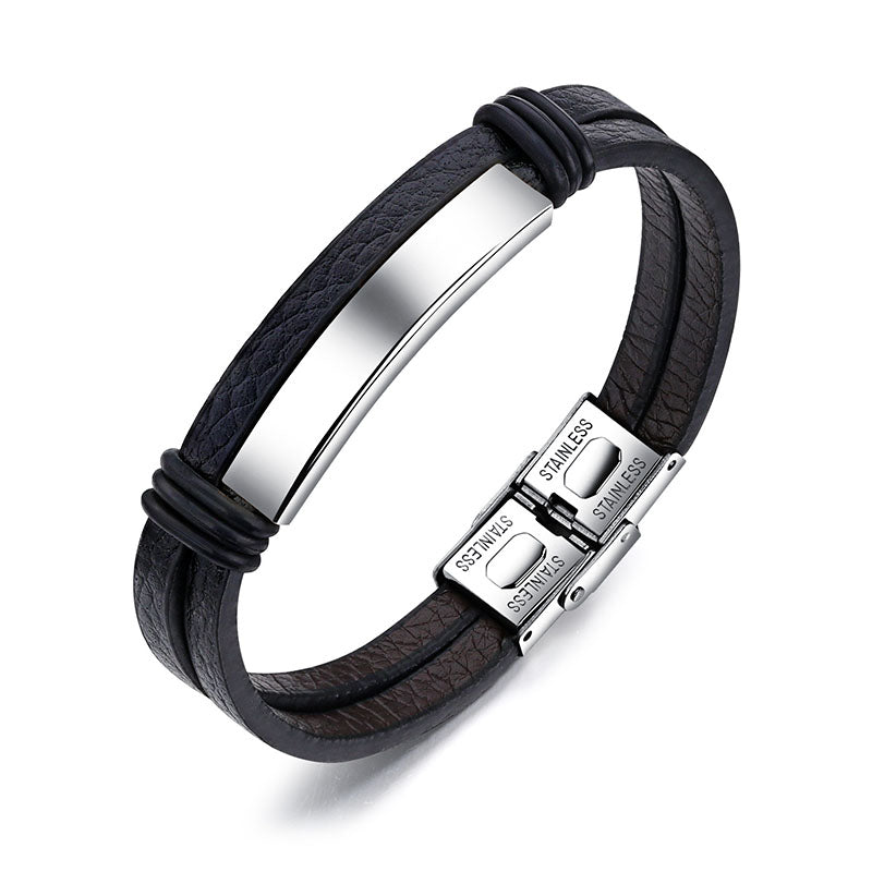 Men's Engraved Bar Wrap Bracelet