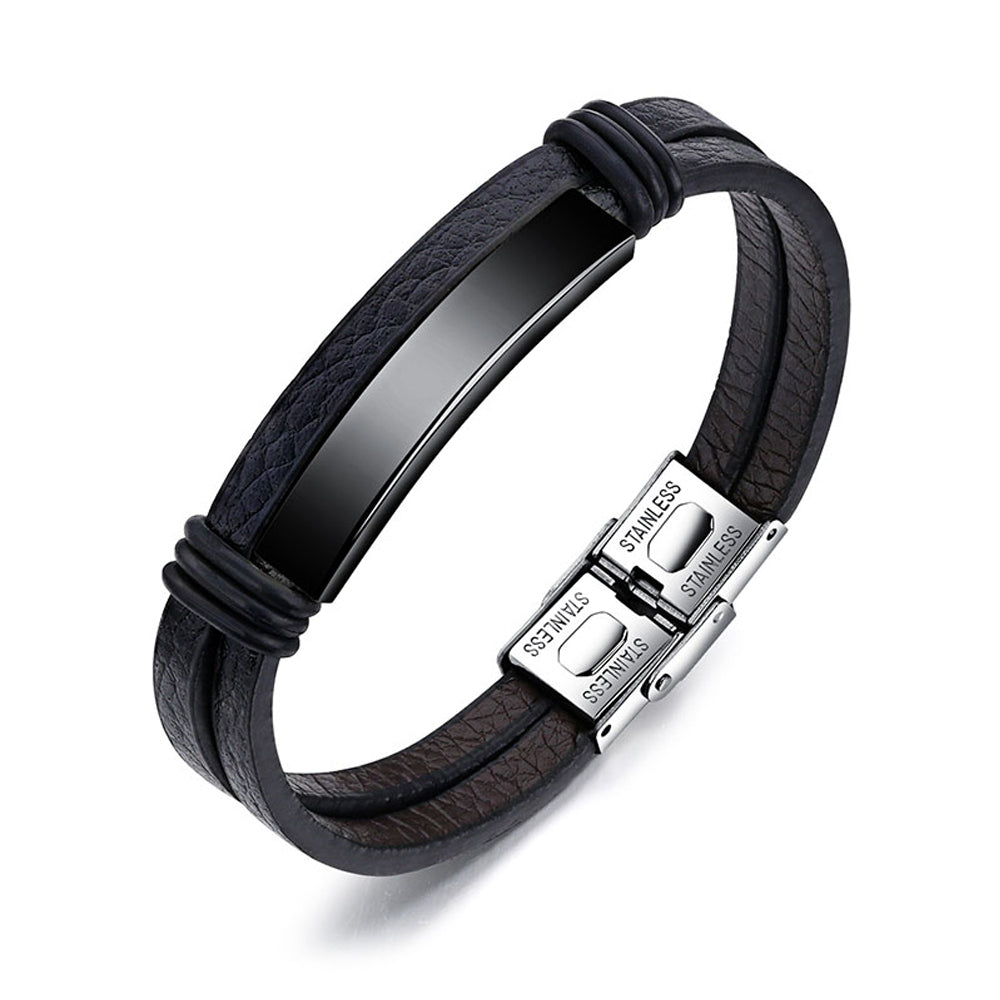 Men's Engraved Bar Wrap Bracelet