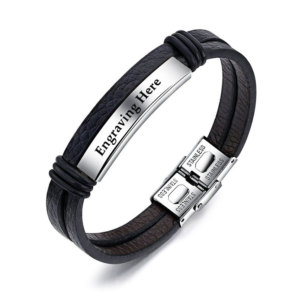 Men's Engraved Bar Wrap Bracelet