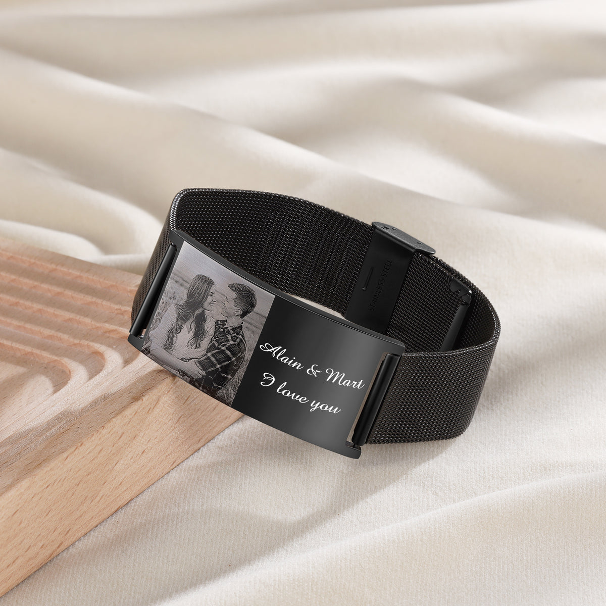 Men's Black Mesh Photo Bracelet
