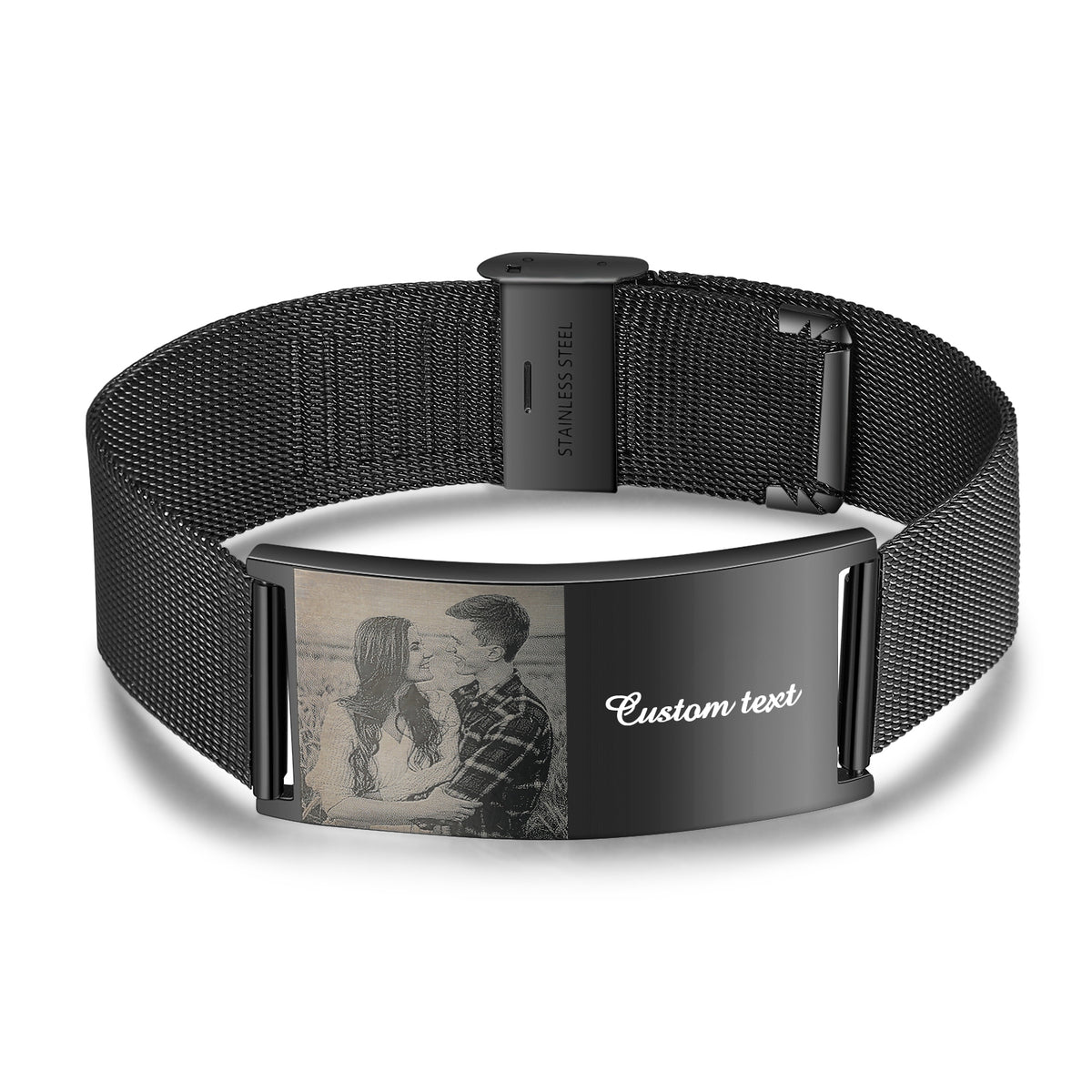 Men's Black Mesh Photo Bracelet
