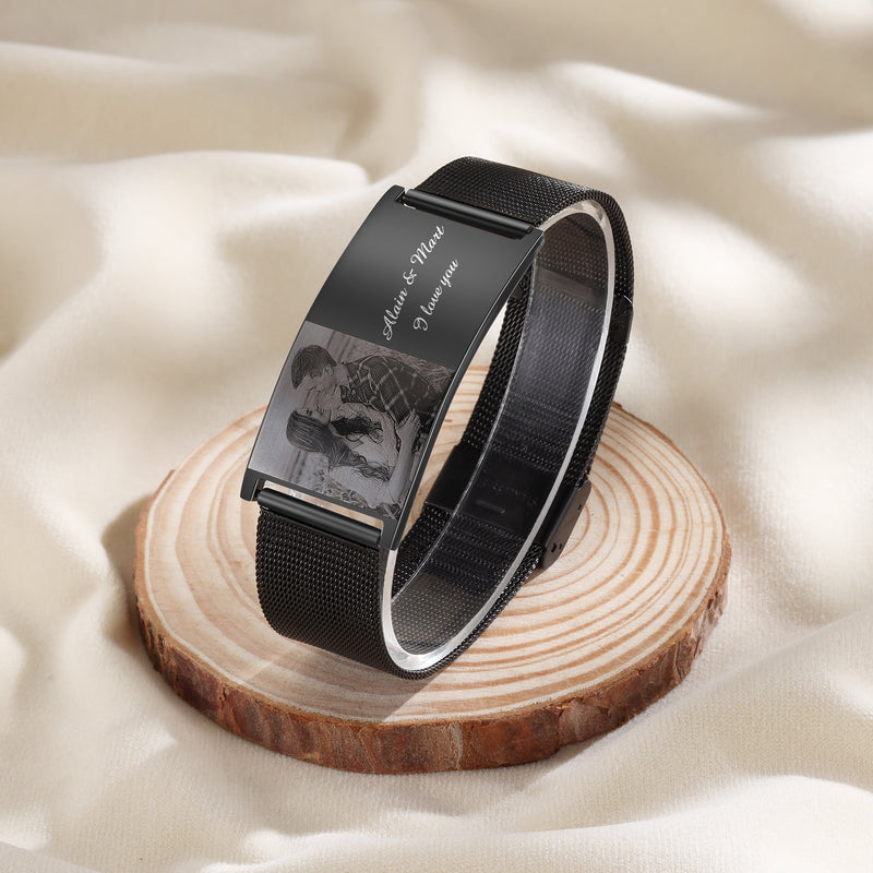 Men's Black Mesh Photo Bracelet