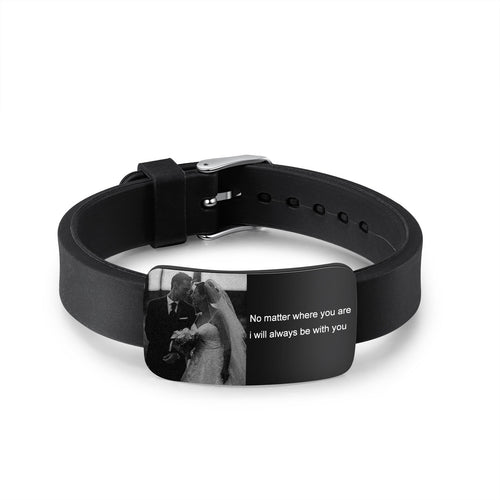 Black Silicone Photo Engraved Bracelet