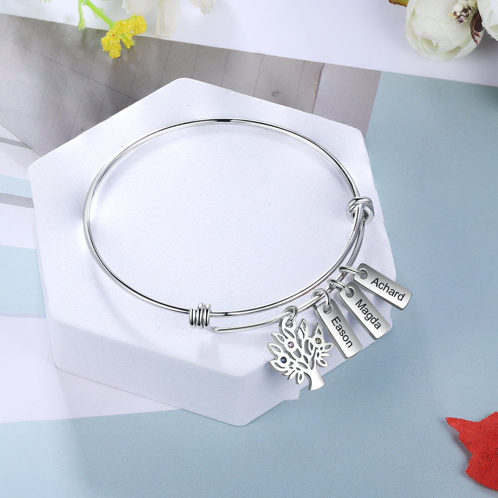 Birthstone & Engraved Stainless Steel Bracelet