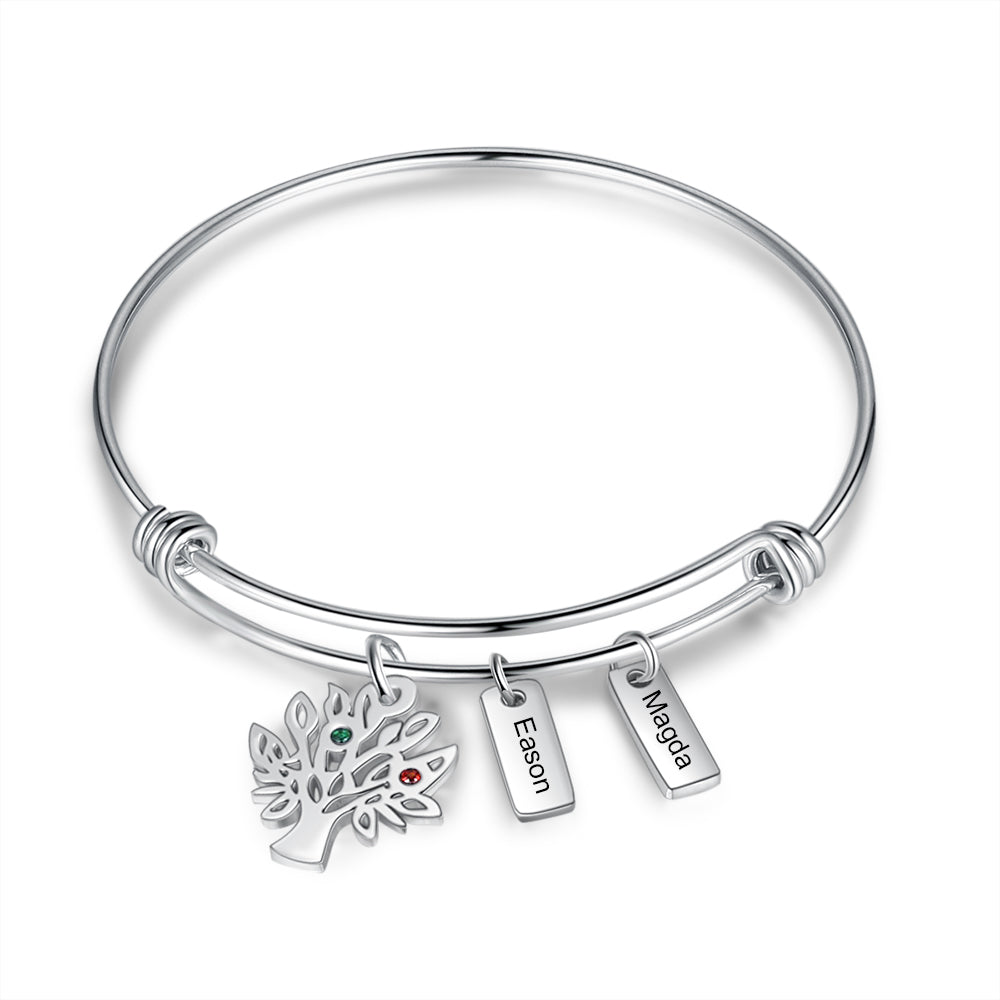 Birthstone & Engraved Stainless Steel Bracelet