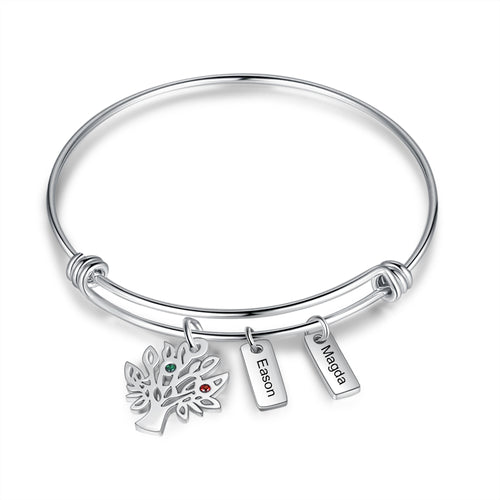 Birthstone & Engraved Stainless Steel Bracelet