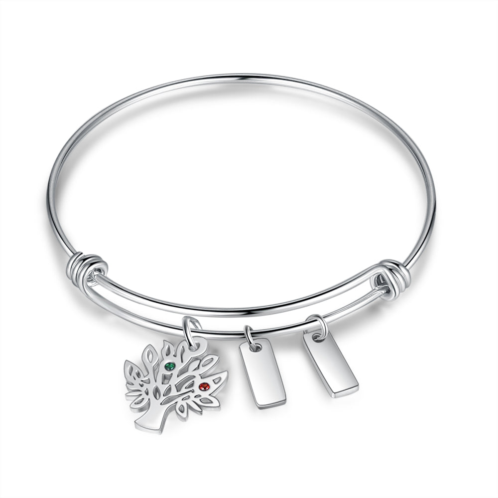 Birthstone & Engraved Stainless Steel Bracelet