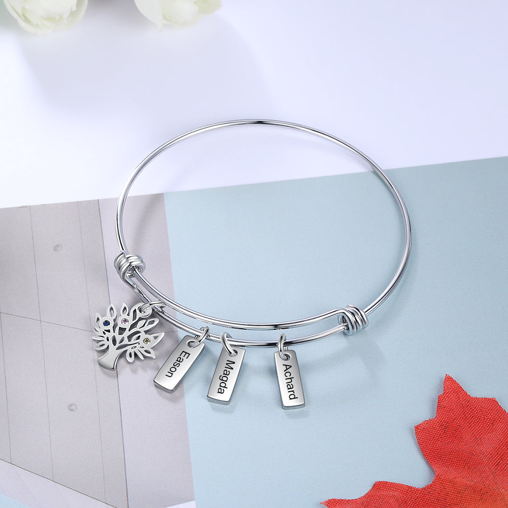 Birthstone & Engraved Stainless Steel Bracelet