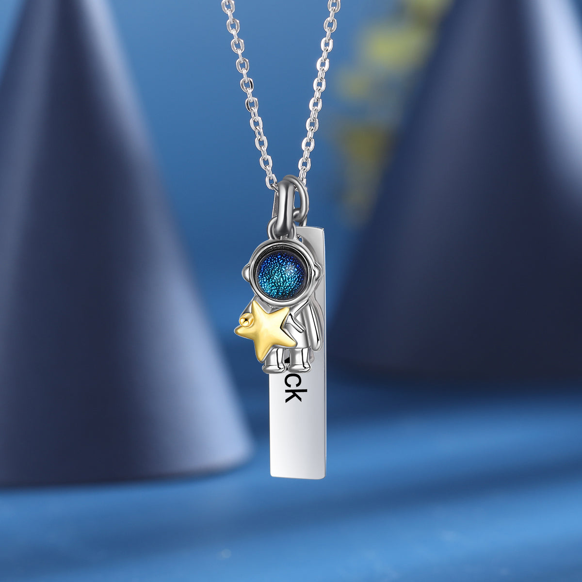 Astronaut Moon and Star Couple Necklace