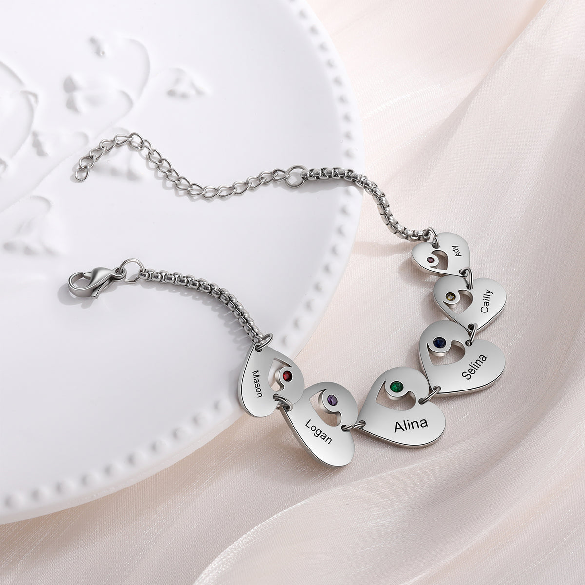 Heart Charm Birthstone Chain Bracelet