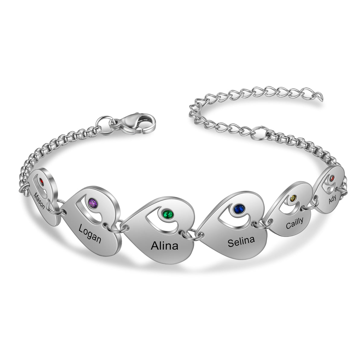Heart Charm Birthstone Chain Bracelet