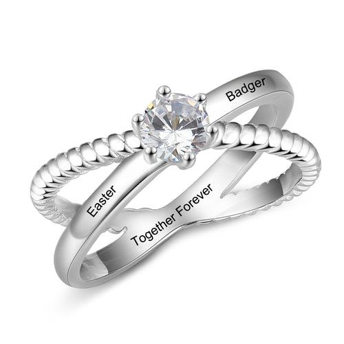 Engraved Solitaire Crossover Name Ring
