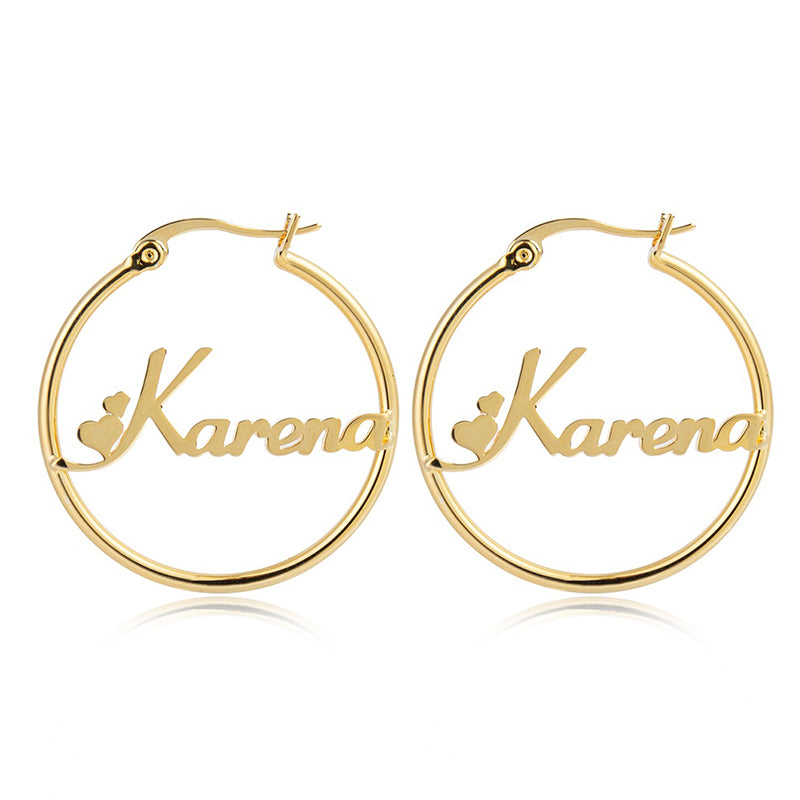 Name Hoop Earrings with Heart