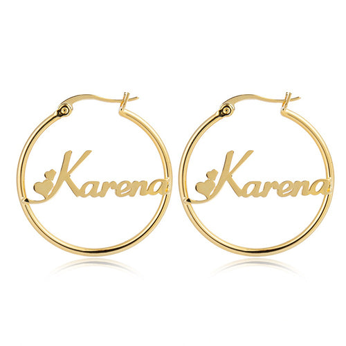 Name Hoop Earrings with Heart