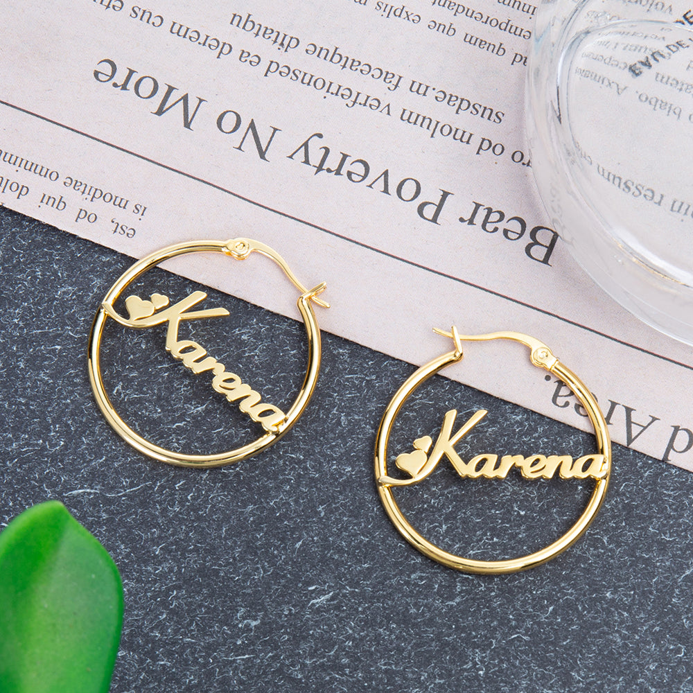 Name Hoop Earrings with Heart