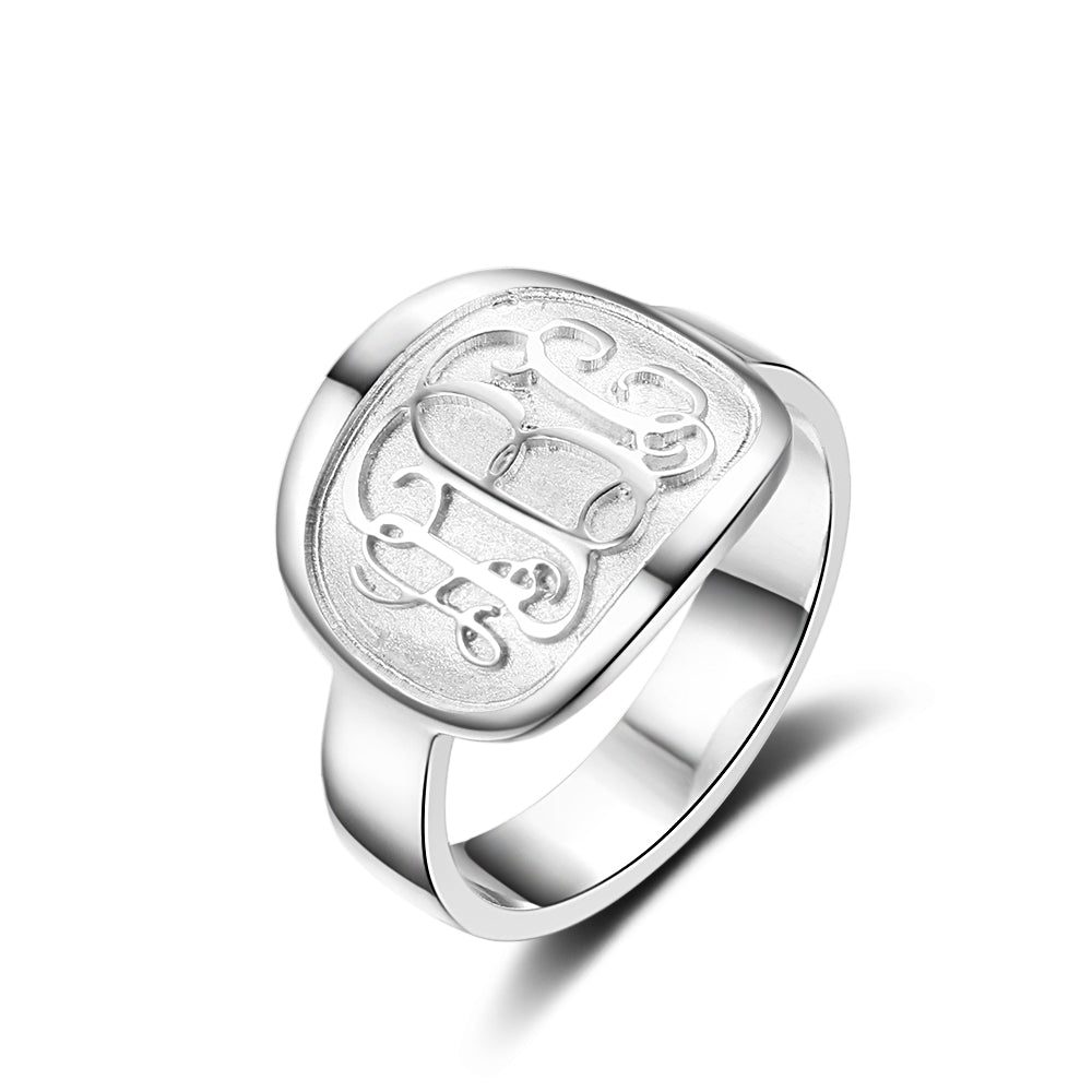 Engraved Cushion Monogram Ring