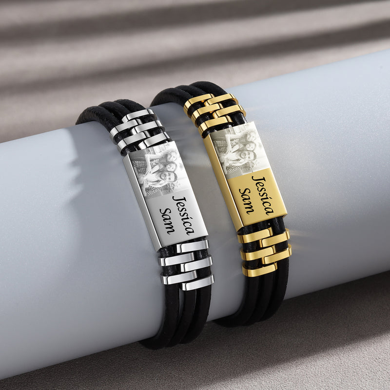 Men's Photo Name Multi Strand Bracelet