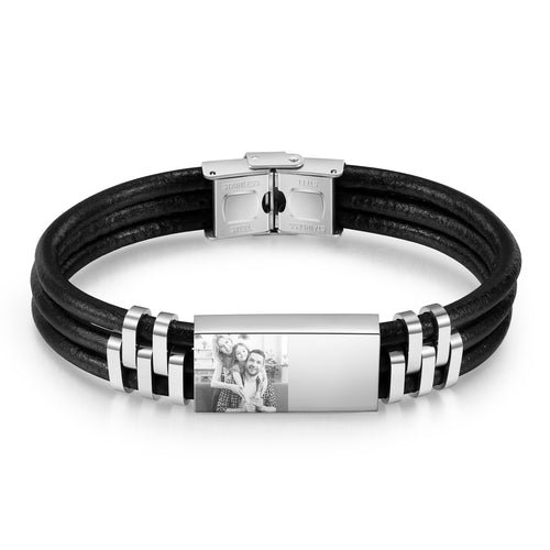 Men's Photo Name Multi Strand Bracelet