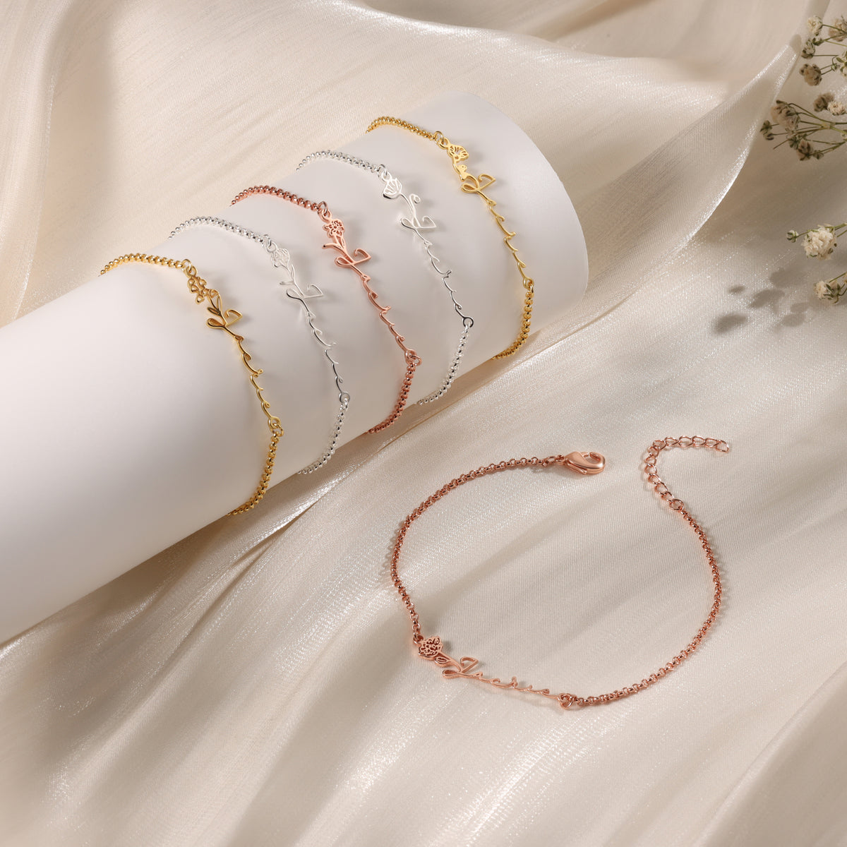 Birth Flower Name Chain Bracelet