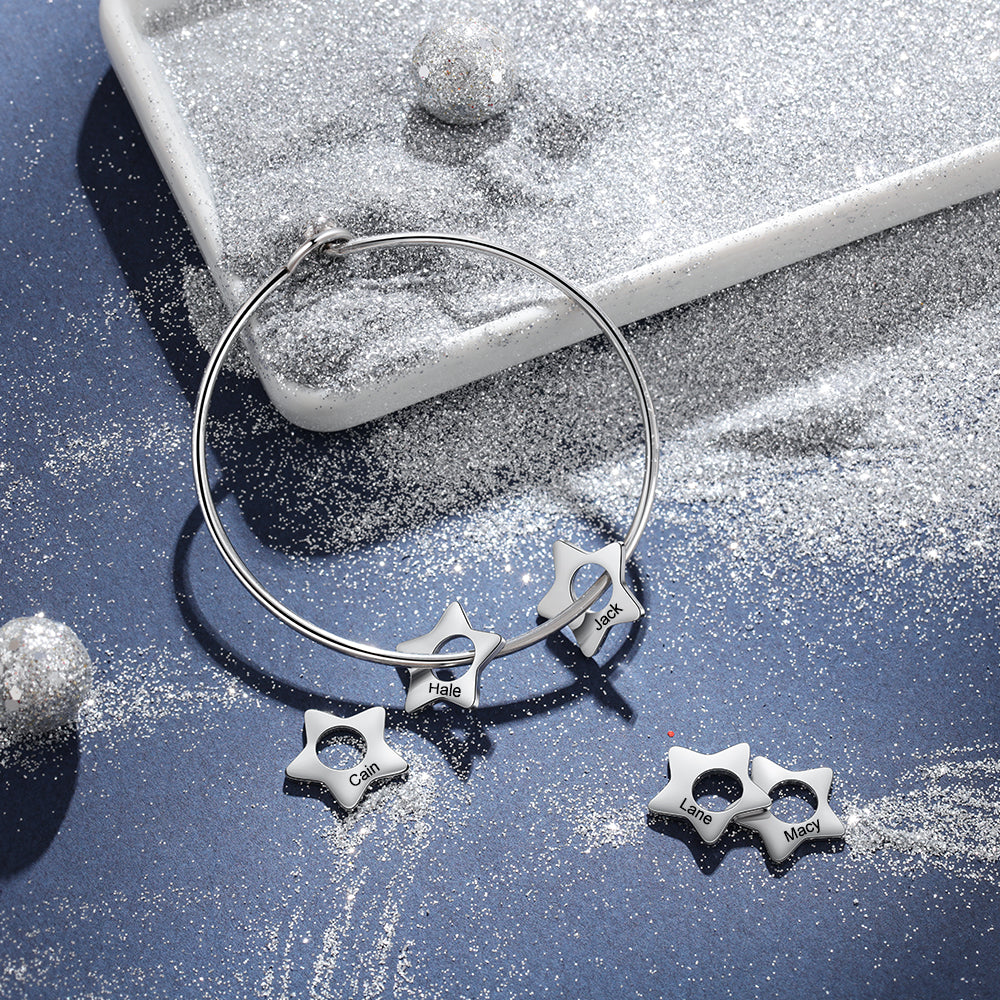 Engraved Star Charm Family Bangle