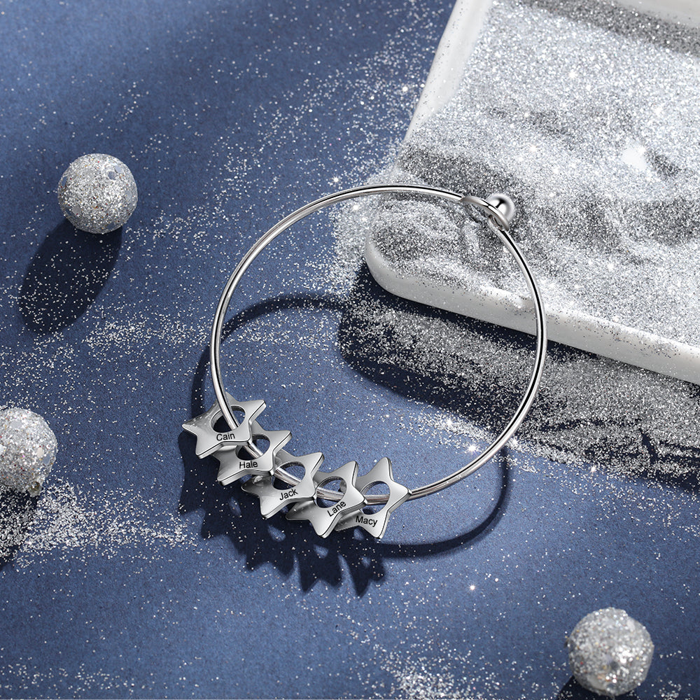 Engraved Star Charm Family Bangle