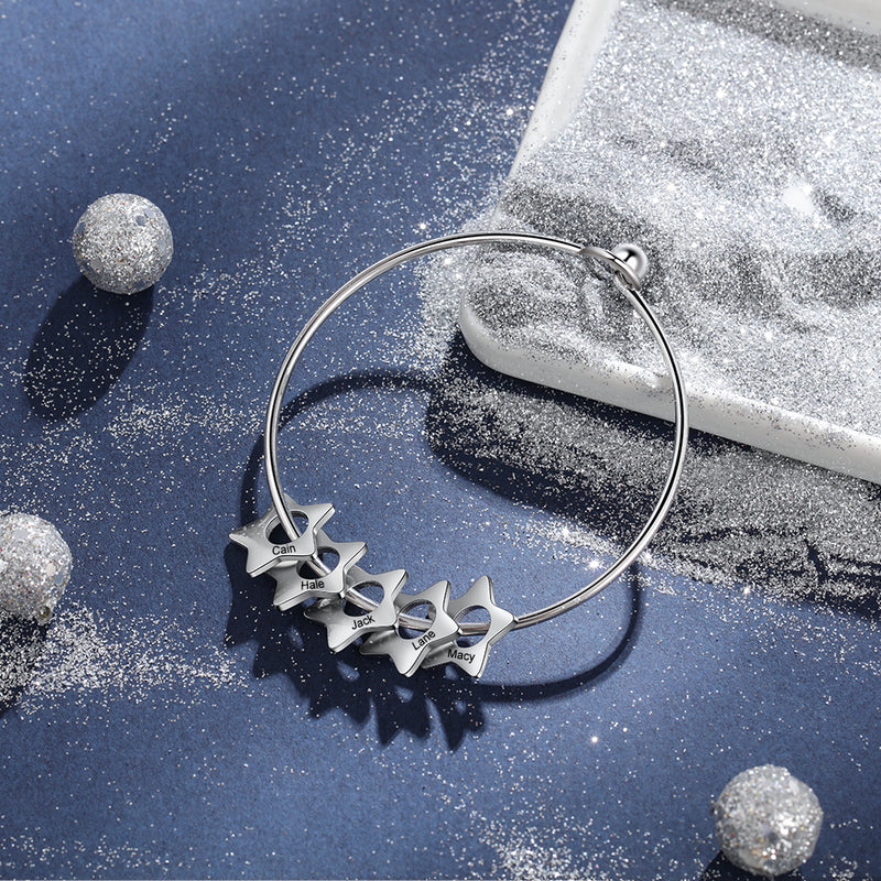 Engraved Star Charm Family Bangle