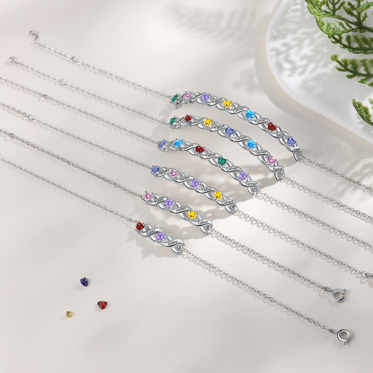 Infinity Link Heart Birthstone Name Bracelet