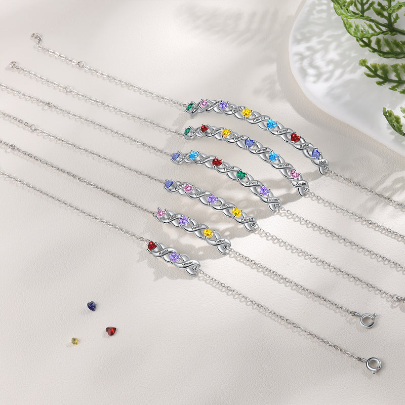 Infinity Link Heart Birthstone Name Bracelet