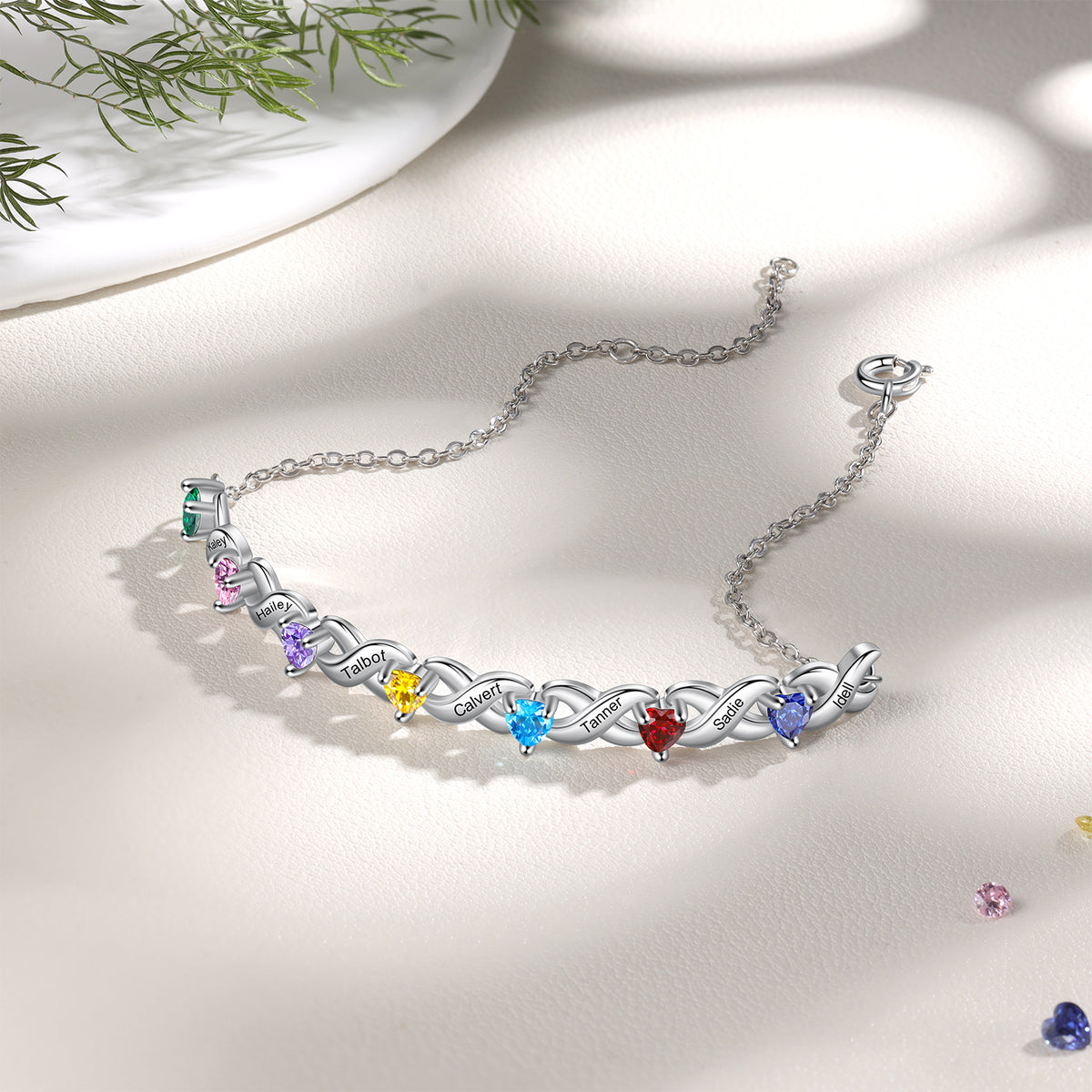 Infinity Link Heart Birthstone Name Bracelet