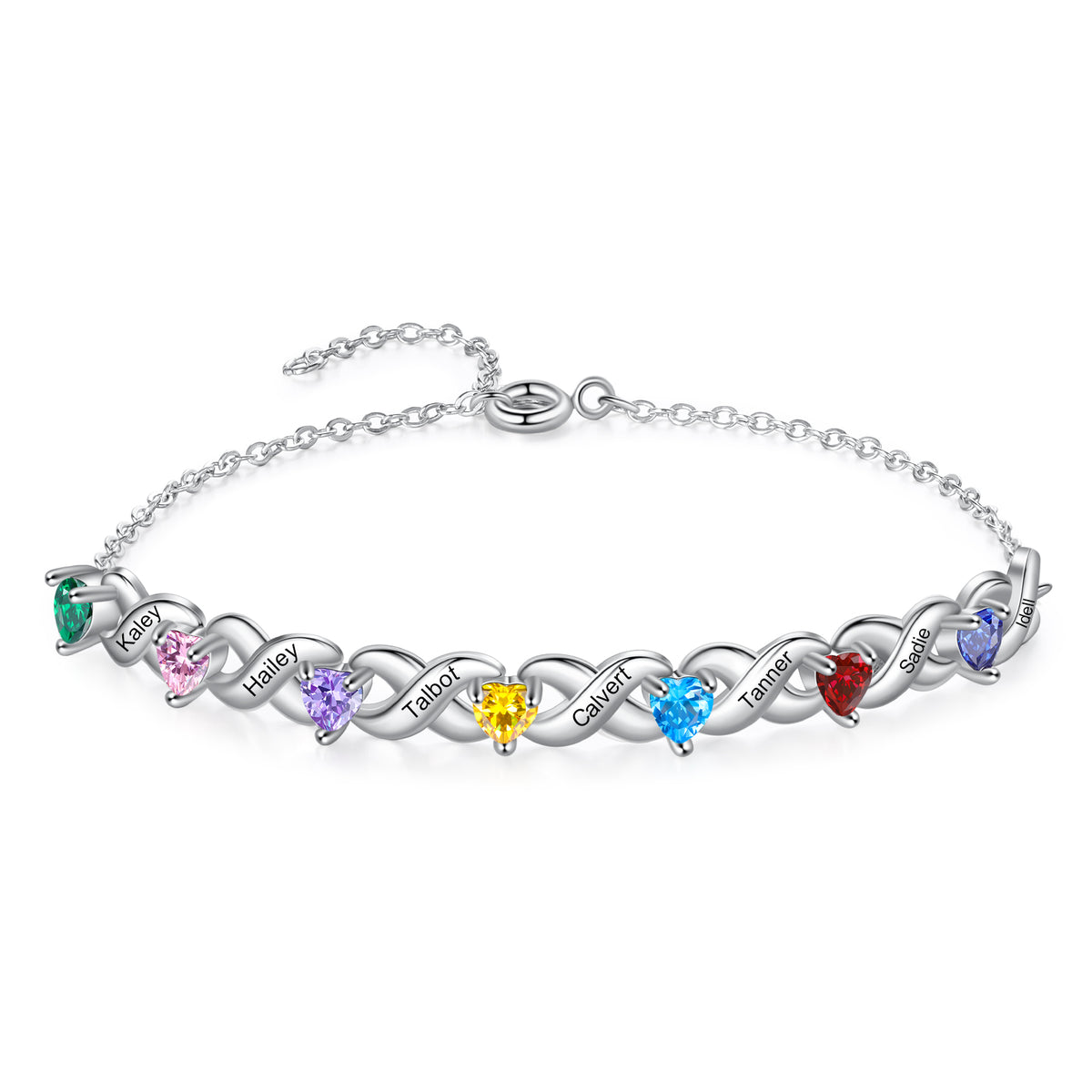 Infinity Link Heart Birthstone Name Bracelet