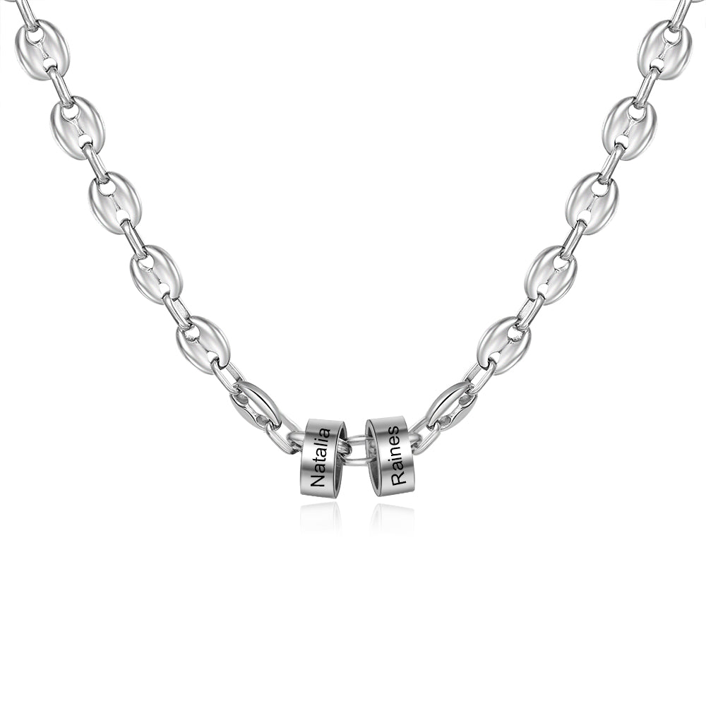 Men's Engraved Bead Mariner Chain Necklace