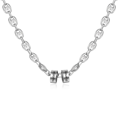 Men's Engraved Bead Mariner Chain Necklace