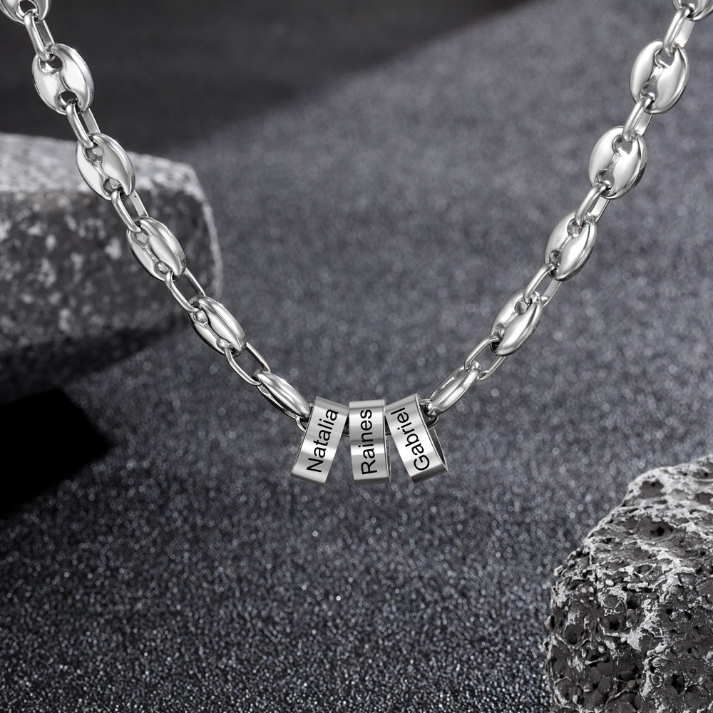 Men's Engraved Bead Mariner Chain Necklace