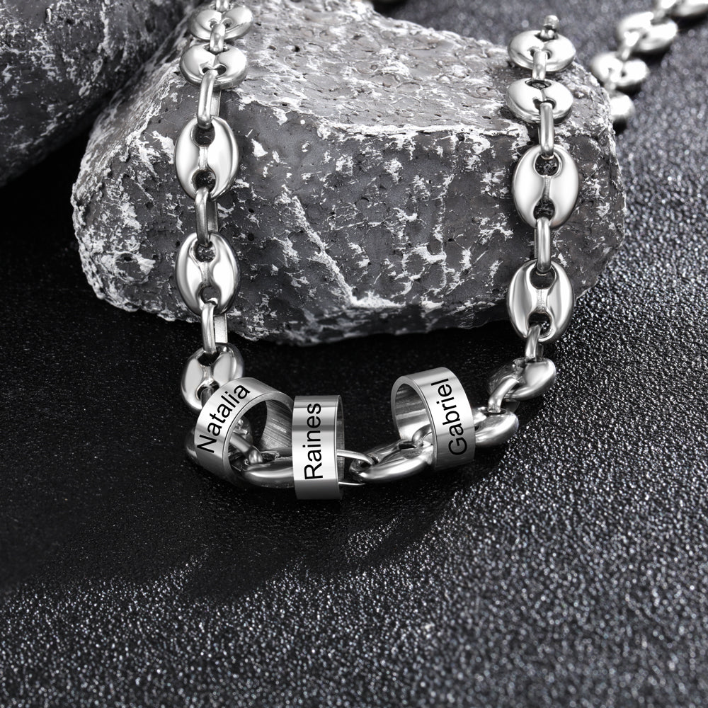 Men's Engraved Bead Mariner Chain Necklace