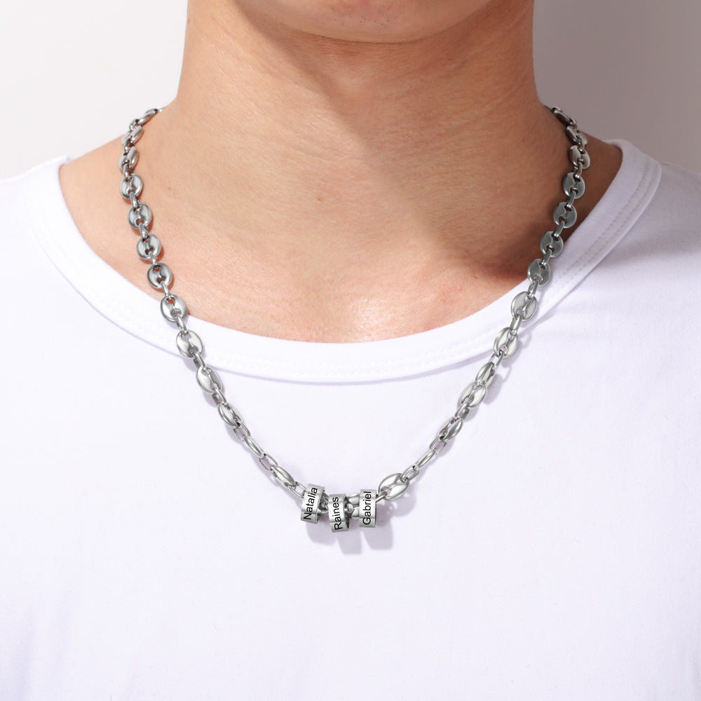 Men's Engraved Bead Mariner Chain Necklace