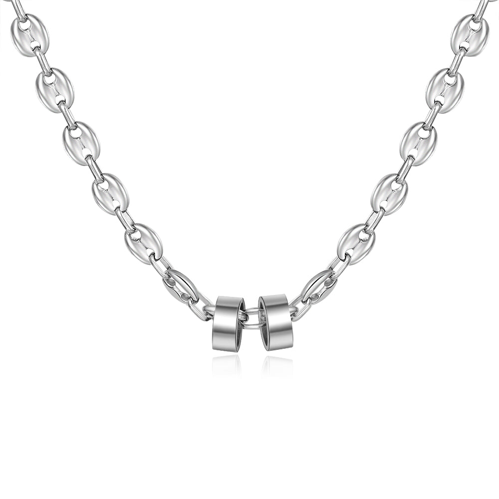 Men's Engraved Bead Mariner Chain Necklace