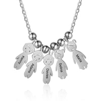 Mom Kids Charm Necklace with Beads