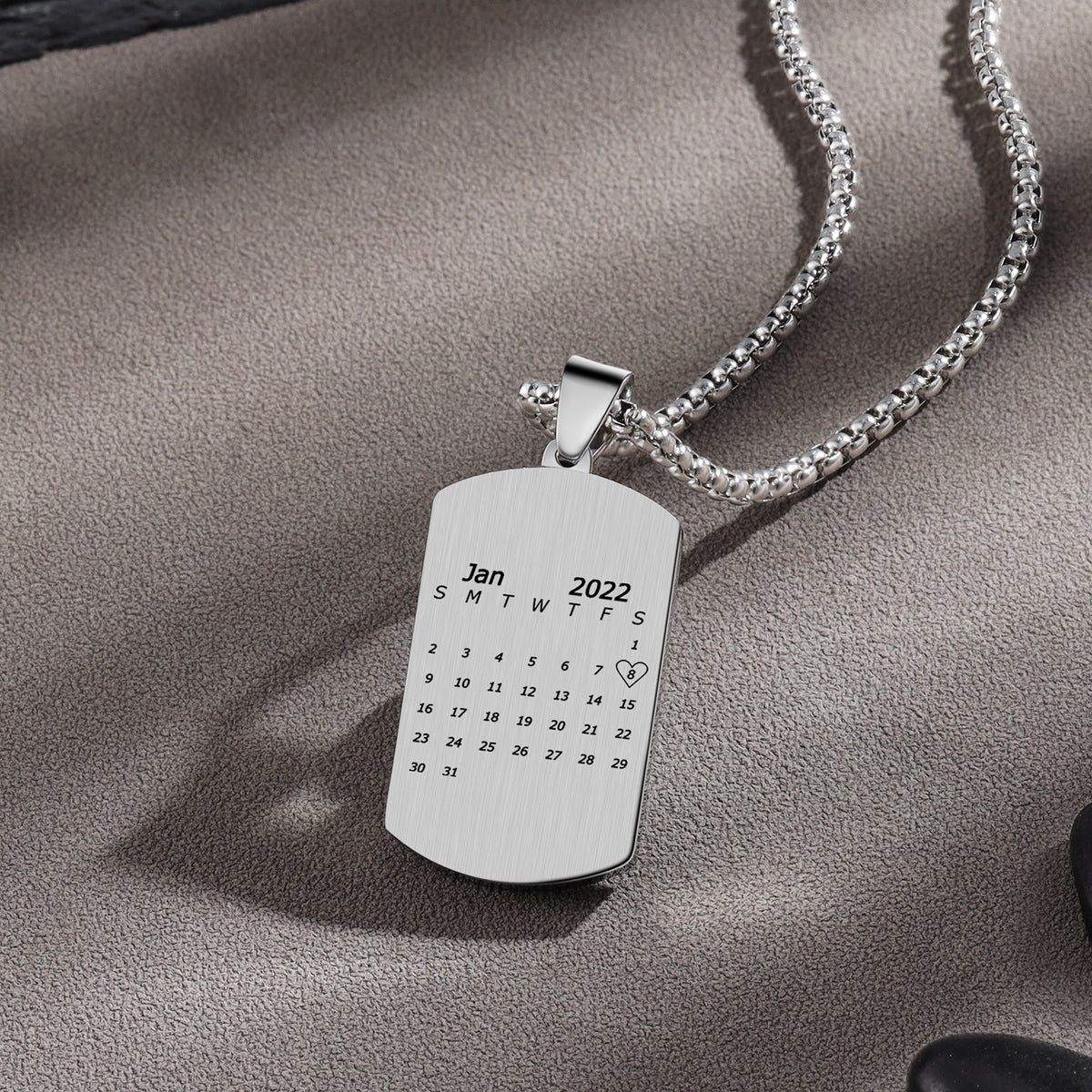Men's Engraved Brown Plaid Dog Tag Necklace