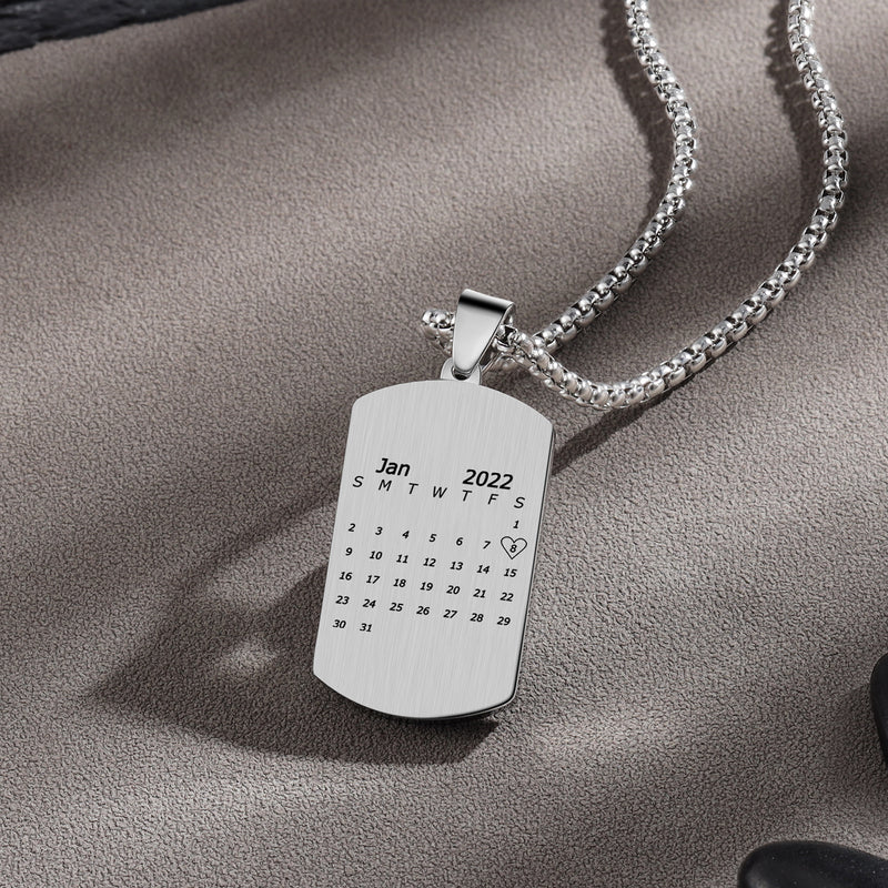 Men's Engraved Brown Plaid Dog Tag Necklace