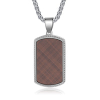 Men's Engraved Brown Plaid Dog Tag Necklace